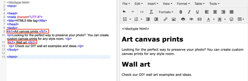 H1 HTML editor